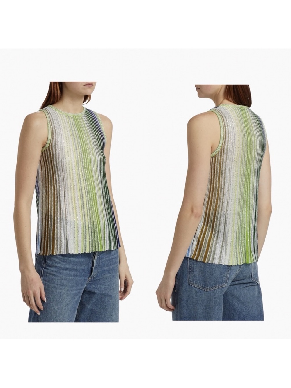 New Missoni Multicolor Vertical Stripe Knit Tank — Greens and Blues